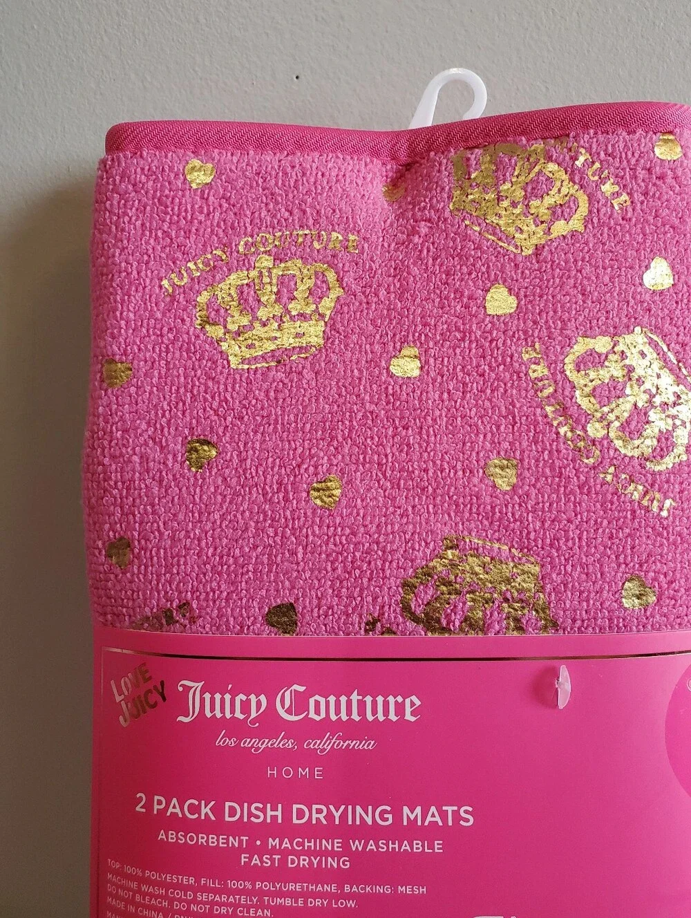 Juicy Couture Pink Dish Drying Mats with Gold Crowns 2 Pack - Picture 2 of 5
